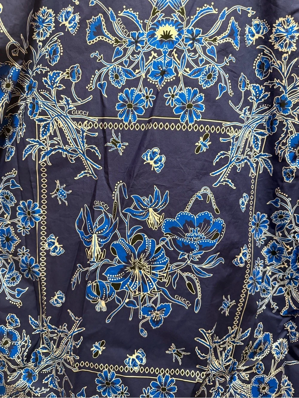 New Authentic Gucci Logo Button Up Floral Shirt Navy White Size IT 52 / US L